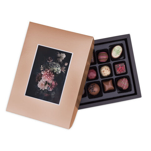 chocolate pralines, chocolate box with picture